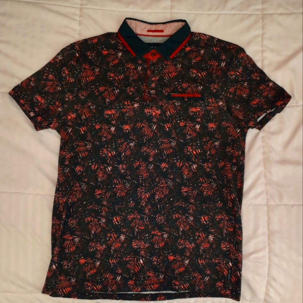 Ted Baker Men's Burgundy & Navy Size 3 Polo Shirt